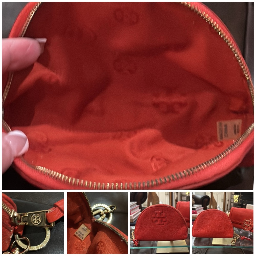 Authentic Tory Burch Wallet & Cosmetics Pouch BUNDLE in Red, Soft Pebble Leather - Picture 7 of 16